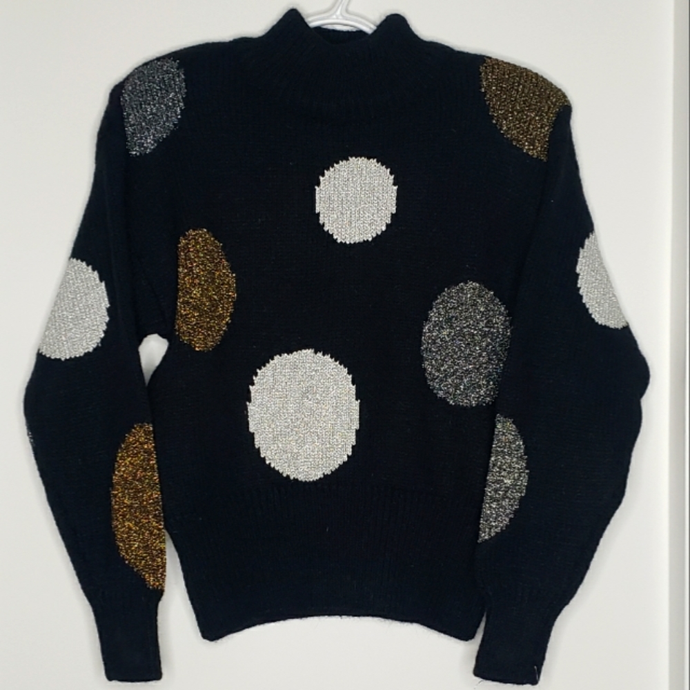 Liz Claiborne Vintage Metallic Sparkle Dot Sweater With Shoulder Pads